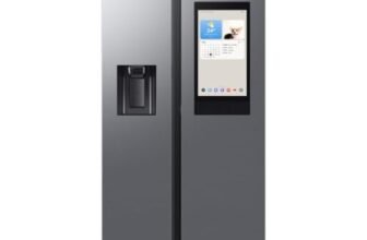Samsung Frigorifero Side by Side Family Hub RS90F67BET/EF con Dispenser Acqua/Ghiaccio, Wifi con AI Energy Mode, Smart Cooling, SpaceMax, 614 L, LxAxP: 91,2 x 178,4 x 72,6 cm, Metal Inox