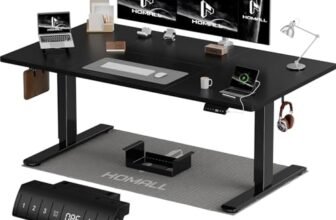 Homall Scrivania elettrica regolabile in altezza, 160 x 80 cm, due supporti telescopici estendibili, con piano diviso in quattro parti, scrivania per computer con funzione memoria