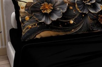 PETTI Artigiani Italiani – Lenzuola in Cotone con Federe in Stampa Digitale, Lenzuola Una Piazza e Mezza, Completo Letto Una Piazza e Mezza, Floreale 22 Nero, 100% Made in Italy