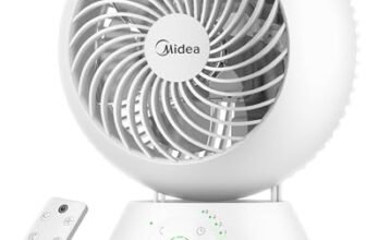 Midea MDF24JRW Ventilatore da Tavolo 28dB, Diametro 20 cm per Circolazione Aria, Portata 18m, Oscillazione 120°+105°, 5 Velocità Regolabili, Timer 15H con Telecomando, Per Camera e Ufficio, Bianco