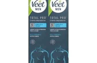 Veet Men Crema Depilatoria Uomo Petto e Corpo Pelli Sensibili, Dermatologicamente Testata, Formato Convenienza 400 ml (2 Confezioni x 200 ml)