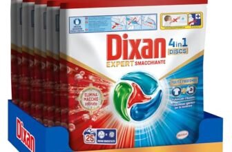 Dixan DISCS 4in1 Expert Smacchiante Detersivo Lavatrice, 5 confezioni da 25 Lavaggi, Capsule lavatrice per pulizia profonda del bucato e freschezza igienica per lavatrice, Rimuove le macchie da 20°C