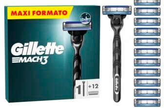 Gillette Mach3 Regolabarba Uomo, Lame Rasoio a Mano Libera, 1 Manico e 12 Lamette da Barba da 3 Lame, Facile Risciacquo, con Gel Lubrificante, Fino a 15 Rasature con 1 Testina