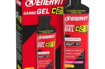Enervit Carbo Gel C2:1PRO Mango, Gel Energetico, 40g di Carboidrati, per Attività ad Alta Intensità, +50% di Carboidrati Assorbiti, Gusto Mango, Senza Glutine, Alta Digeribilità, 7 Pack da 60ml
