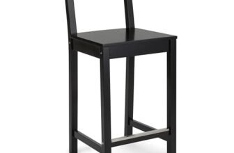 Amazon Basics Sgabello con schienale da bancone della cucina, in legno massello, colore nero, montaggio semplice, stile moderno, altezza 88 cm