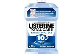 LISTERINE Total Care Tartar Protect, Collutorio al gusto di Menta Artica, Collutorio al Fluoro con 10 benefici in 1 per una pulizia denti tartaro accurata e una protezione completa, 500 ml