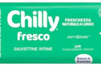 Chilly Salviettine Fresco, Salviette Igiene Intima, Azione Protettiva con Mentolo Naturale, Per Uso Quotidiano, Clinicamente Testato, pH 5, 1 Confezione da 12 Salviettine