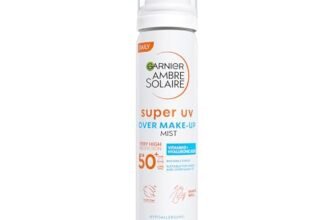 Garnier Spray Fissante Make Up con Protezione Solare SPF50+, Protezione da Macchie Scure, Trucco Perfetto a Lungo, Formula Vegana con Glicerina, Vitamina E e Acido Ialuronico, Ambre Solaire, 75 ml