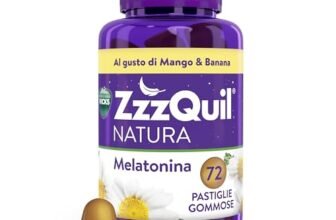 ZzzQuil Natura Melatonina Integratore per Dormire, Gusto Mango e Banana, Con Valeriana, Camomilla, Vitamina B6 e Estratti alle Erbe, 72 Gommose