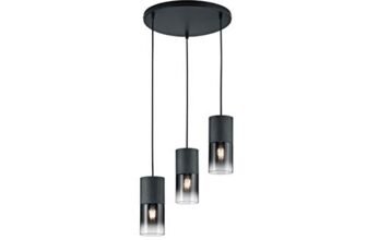 Trio Leuchten 310600132 Robin – Lampadario in vetro, colore: grigio fumo, 1 x E27 (non inclusa) Lampada a sospensione, 3 luci nero opaco