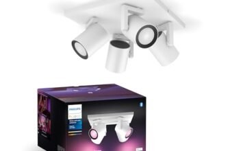 Philips Hue Argenta White & Color Ambiance lampada da soffitto con quattro faretti, faretti LED dimmerabili per il sistema Hue, controllo intelligente della luce tramite voce e app, bianco.
