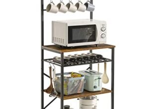 YMYNY Scaffale da Cucina, Scaffale da Panetteria, Portaoggetti a 5 livelli di 12 ganci, per Microonde, Struttura in Metallo, Stile industriale, 59 x 40 x 143CM, Marrone Vintage HBR001H