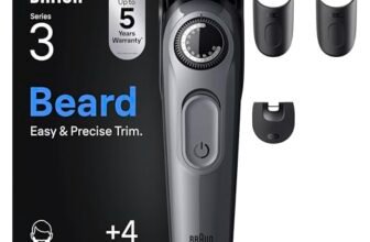 Braun Regolabarba Uomo Series 3, +4 Strumenti Di Styling, Lama Ultra Affilata, 50 Min Di Utilizzo, 40 Lunghezze, Rasoio Elettrico Barba, BT3525, Grigio