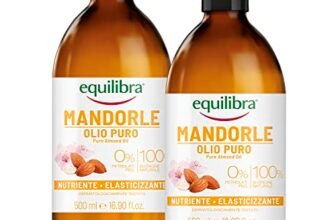 equilibra Corpo, Olio di Mandorle Puro, Olio di Mandorle Dolci, Protettivo, Nutriente e Elasticizzante, Aiuta a Prevenire le Smagliature in Gravidanza o Durante una Dieta Ipocalorica, 2 Pezzi da 500ml