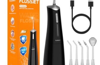 FlossJet Idropulsore Dentale Portatile Irrigatore Orale Professionale 4 Modalità e Capacità 300ML Elettrico Water Flosser Pulizia Denti Tartaro Ricaricabile Impermeabile IPX7 per Viaggi a Casa Nero