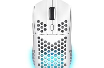 GXTrust 928W Helox Mouse Gaming Superleggero 65g con Filo, Regolazione DPI 200-6400 Sensore Ottico, 6 Pulsanti Programmabili, Illuminazione RGB, Mouse da Gaming per PC Desktop Laptop, Bianco