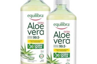 Equilibra Aloe Vera da Bere, 100% Pura Polpa di Aloe, 2×1000 ml per 40 Giorni, Azione Depurativa e Lenitiva, Senza Zuccheri, con Polisaccaridi, Da Bere Puro o Diluito in Acqua