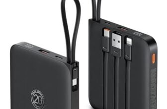 VRURC Power bank 10000mAh con 4 cavi integrati, 22.5W Batteria USB C a Ricarica Rapida, PowerBank per Cellulare Display LED per iPhone 15 14 Samsung Galaxy S23 Google Pixel Tablet Android – Nero