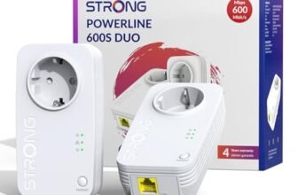STRONG AV600Mbps Kit Powerline con Pass-Through, Presa Integrata, Ripetitore Powerline Ethernet HomePlug AV2, Plug & Play, Compatibile con Router, Modalità Risparmio Energetico, Porta LAN 100Mbps