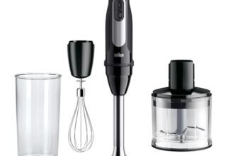 Braun Multiquick5 Pro MQ55236M, MINIPIMER CON 5 ANNI DI ASSISTENZA, Frullatore ad immersione, 25 velocità di lavorazione, Antischizzo, 1000W, 3 accessori, nero