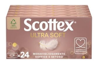 Scottex Ultra Soft Box Fazzoletti di carta, Morbidi e setosi, Confezione 100% Riciclabile, 1.920 Pz, 24 Box da 80 Fazzoletti