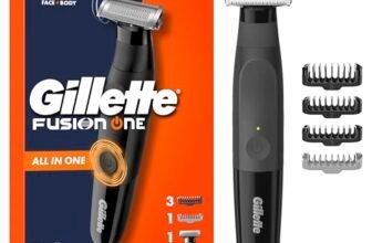 Gillette Fusion One Rasoio Elettrico Uomo Per Barba E Corpo, 3 Pettini Barba (1, 2, 5 mm) E 1 Pettine Corpo, Testina Oscillante, Impermeabile, Senza Fili, Autonomia Di 45 Min, Tecnologia Braun