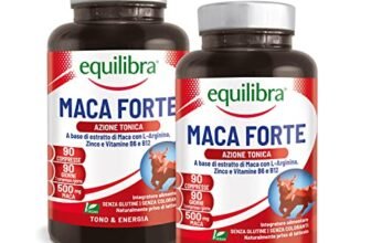 Equilibra Integratori Alimentari, Maca Forte, Tono e Vigore Fisico, Integratore Altodosato con Estratto di Radice di Maca Peruviana 500mg, L-Arginina, Zinco, Vitamine B6 e B12, 2 pezzi da 90 Compresse
