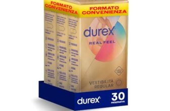 Durex Real Feel, Preservativi Senza Lattice, Vestibilità Regular, 30 Profilattici