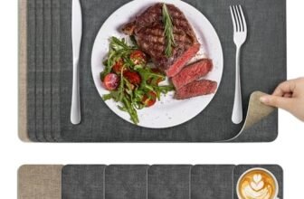 KitchenBoss Tovagliette Americane Lavabili e Sottobicchieri: Set di 6 Tovagliette Colazione Bifacciale Antiscivolo Resistenti, Tovaglietta Grigio Albicocca con Rettangolare 43x30cm