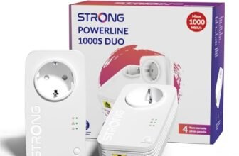 STRONG AV1000Mbps Kit Powerline con Pass-Through, Presa Integrata, Ripetitore Powerline Ethernet HomePlug AV2, Porte Gigabit, Plug & Play, Compatibile con Router, Modalità Risparmio Energe (PL1000S)