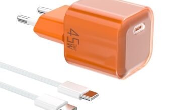 YISH 45W Caricatore USB C Caricabatterie GAN – PD3.0 Alimentatore USB C Rapido Carica Batterie Cellulare per Smartphone Tablet Spina Ricarica Adattatore Tipo C Presa Spinotto con 60W Cavo Type-C 1M