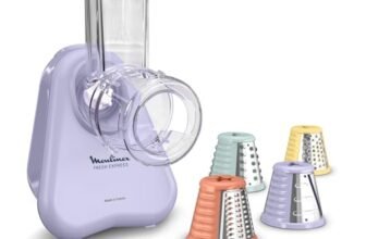 Moulinex Fresh Express, Tritaverdure Elettrico 4 in 1, Sistema per Servire Direttamente, Facile da Pulire e Riporre, Colore Lilla, DK8546