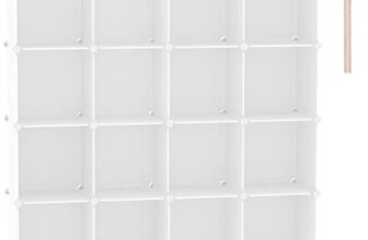 C&AHOME Organizzatore di contenitori a cubo, scaffali a 16 cubi, armadio, scaffale modulare in plastica fai-da-te, ideale per camera da letto, soggiorno, ufficio, 48,4 “L x 12,4” L x 48,4 “H Milky