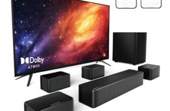 ULTIMEA 7.1 Soundbar TV, Compatibile con Dolby Atmos, Controllo APP, 4 Altoparlanti Surround Cablati, 460W Sistema Audio Home Theater Surround con Subwoofer Wireless 6,5″, Poseidon D80