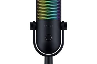 Razer Seiren V3 Chroma – Micrófono USB RGB con pulsación para silenciar (Iluminación Reactiva Para Streaming y juegos, Micrófono de condensador supercardioide) Nero