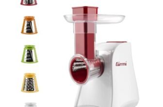 Girmi GT45 Affettaverdure e Grattugia, Accessorio porta rulli, 5 Rulli Inox, 150 W, Completamente smontabile, Bianco/Rosso