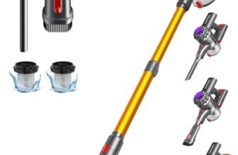 VACTechPro Aspirapolvere Senza Fili,35KPa Potente Aspirazione,6 in 1 Scopa Elettrica Senza Fili 35 minuti di autonomia con batteria rimovibile,per la Pulizia di Tutti i Tippi di Pavimenti&Oro