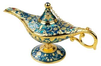 Fyearfly Genie Lampada Luce Lampada Mini Aladdin Magnifico Lampada Aladdin Metallo Intagliato Decorazione Genia Lampada a Olio per Decorazione (Phnom Penh Blue)