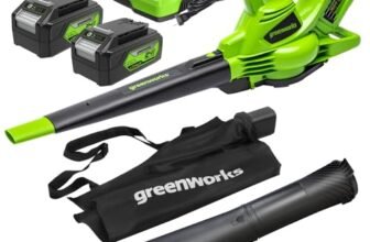 Greenworks 48V(24V x 2) Aspirafoglie Soffiatore a Batteria con Tracolla, Motore Brushless, 322km/h, 9m³/min, Sacco di Raccolta 45L, 2 4Ah Batterie, e Caricabatterie, Garanzia 3 Anni GD24X2BVK4X