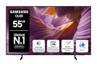 Samsung OLED 4K Vision AI Smart TV 55” QE55S85FAUXZT, NQ4 AI Gen2 Processor, 4K AI Upscaling, Glare Free, Dolby Atmos & OTS Lite, Contour Design, PACCHETTO INTRATTENIMENTO, 2025