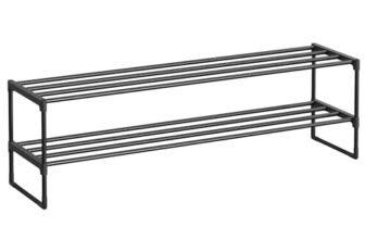 SONGMICS Scarpiera a 2 Ripiani, Scaffale Portascarpe in Metallo, per 15-18 Paia di Scarpe, Verticale o Capovolto, Impilabile, Ingresso, 30 x 117 x 34 cm, Nero LSA032B01