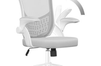 naspaluro Sedia da Ufficio,Sedie Scrivania Ergonomica Con Braccioli Ribaltabili a 90°,Poltrona Ufficio Lombare, Rivestimento in Rete Traspirante, Sedia Girevole a 360° Con Funzione Swing,Grigio