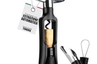 TUNDRA – Cavatappi Vino AUTOMATICO e Professionale con Tappo Versatore Incluso | Apribottiglie Vino SENZA SFORZO in Acciaio – con Estrazione del Tappo Automatica | Casalingo, Cameriere, Sommelier