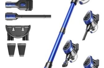 50Min Aspirapolvere Senza Fili Potente, 550W Scopa Elettrica Senza Fili, 50KPA Scopa Elettrica, 1,5 L Contenitore per la Polvere Aspirapolvere Senza Fili, Aspirapolvere Con filtro a 8 strati, Blu