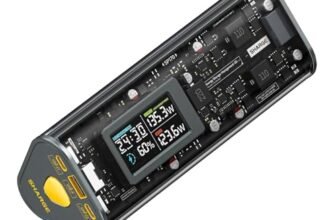 SHARGEEK 170 Powerbank USB C, Ladegerät Tragbar 24000mAh mit Smart Display, Akkupack Transparenter Wasserdicht 3 Anschlüsse für MacBook Pro, iPhone 16/15/14/13, Schnelllade Power Bank