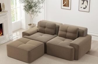 Bladez Boneless – Divano angolare modulare a forma di L, divano Cloud Loveseat con seduta profonda e sgabello, divano letto senza montaggio, ampie bracciole, base antiscivolo, per soggiorno (Marrone