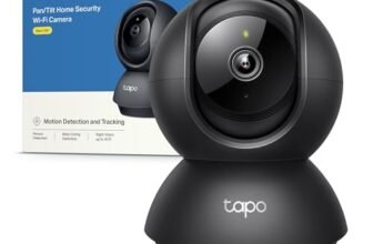 Tapo C201 Telecamera WiFi Interno FHD, Videocamera sorveglianza, Visione Notturna, 360° Visuale, Audio Bidirezionale, Rilevamento di movimento e notifiche, Allarme acustico e luminoso integrato, Nero
