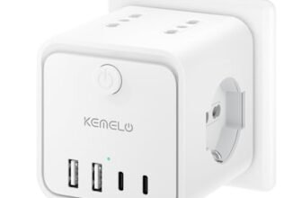 Ciabatta Elettrica Multipresa con 4 Prese Universali 10/16A ITA e Schuko, Ciabatta Multipresa con 2 USB A+2 USB C,Presa Multipla Spina Piatta Salvaspazio con Interruttori per Casa, Ufficio Nero