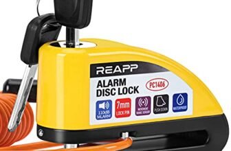 REAPP Bloccadisco Moto Lucchetto Moto Antifurto con Allarme Sonoro 110DB, Blocca disco Moto Protezione Antifurto per Moto Bici Scooter Monopattino, Accessori con 2 chiavi und 1.5m Reminder