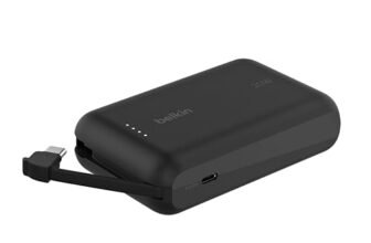 Belkin BoostCharge power bank 10 000 mAh con cavo integrato 20 W PD, caricatore portatile, ricarica USB-C PD rapida, power bank con ricarica rapida per iPhone 16 Series, iPad Pro, Galaxy S24 e altri